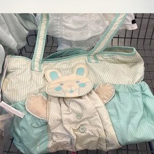 Baby boom vintage Mint Green Bunny Tote Bag for Kids